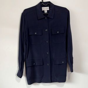 Evan Picone button down shirt - blue 100% silk - size 8